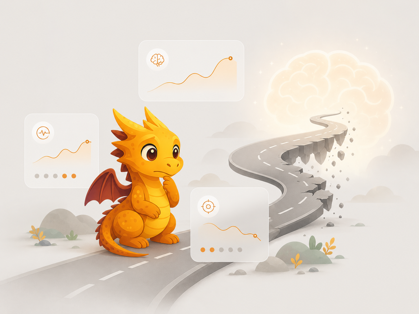 Illustration of a dragon at the end of the road
